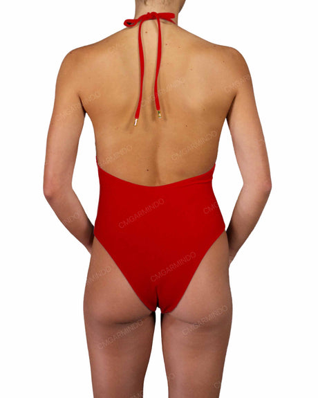 Deep V-Neck Halter String Tie One Piece