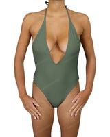 Deep V-Neck Halter String Tie One Piece