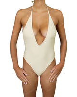 Deep V-Neck Halter String Tie One Piece