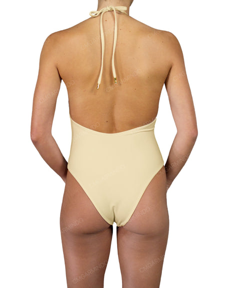 Deep V-Neck Halter String Tie One Piece