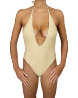 Deep V-Neck Halter String Tie One Piece