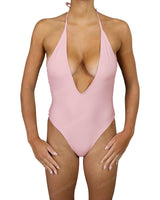 Deep V-Neck Halter String Tie One Piece