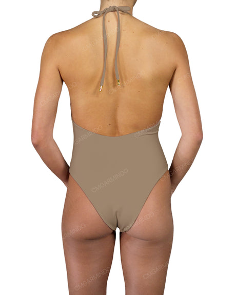Deep V-Neck Halter String Tie One Piece