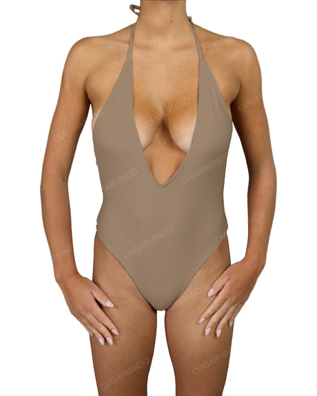 Deep V-Neck Halter String Tie One Piece