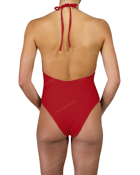 Deep V-Neck Halter String Tie One Piece