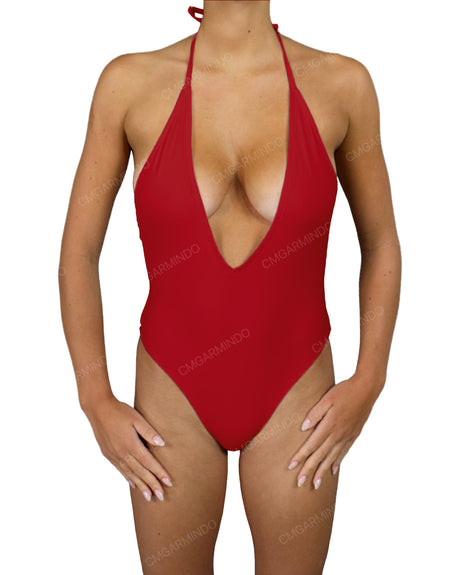 Deep V-Neck Halter String Tie One Piece