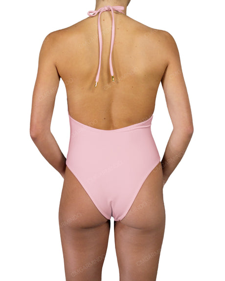 Deep V-Neck Halter String Tie One Piece