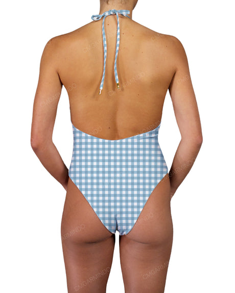 Deep V-Neck Halter String Tie One Piece