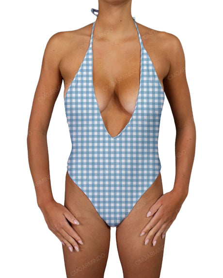 Deep V-Neck Halter String Tie One Piece