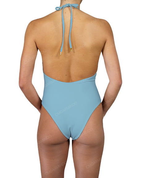 Deep V-Neck Halter String Tie One Piece
