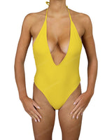 Deep V-Neck Halter String Tie One Piece