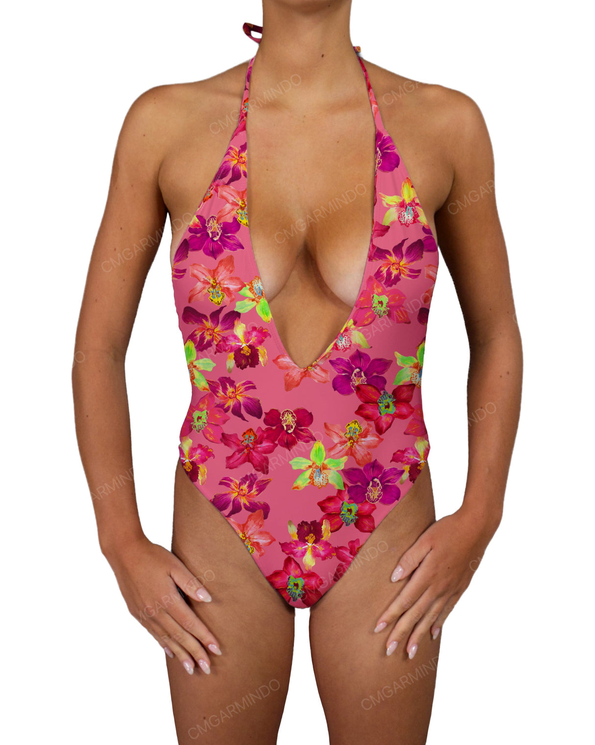 Deep V-Neck Halter String Tie One Piece
