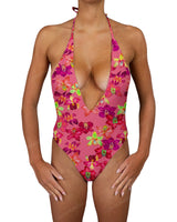 Deep V-Neck Halter String Tie One Piece