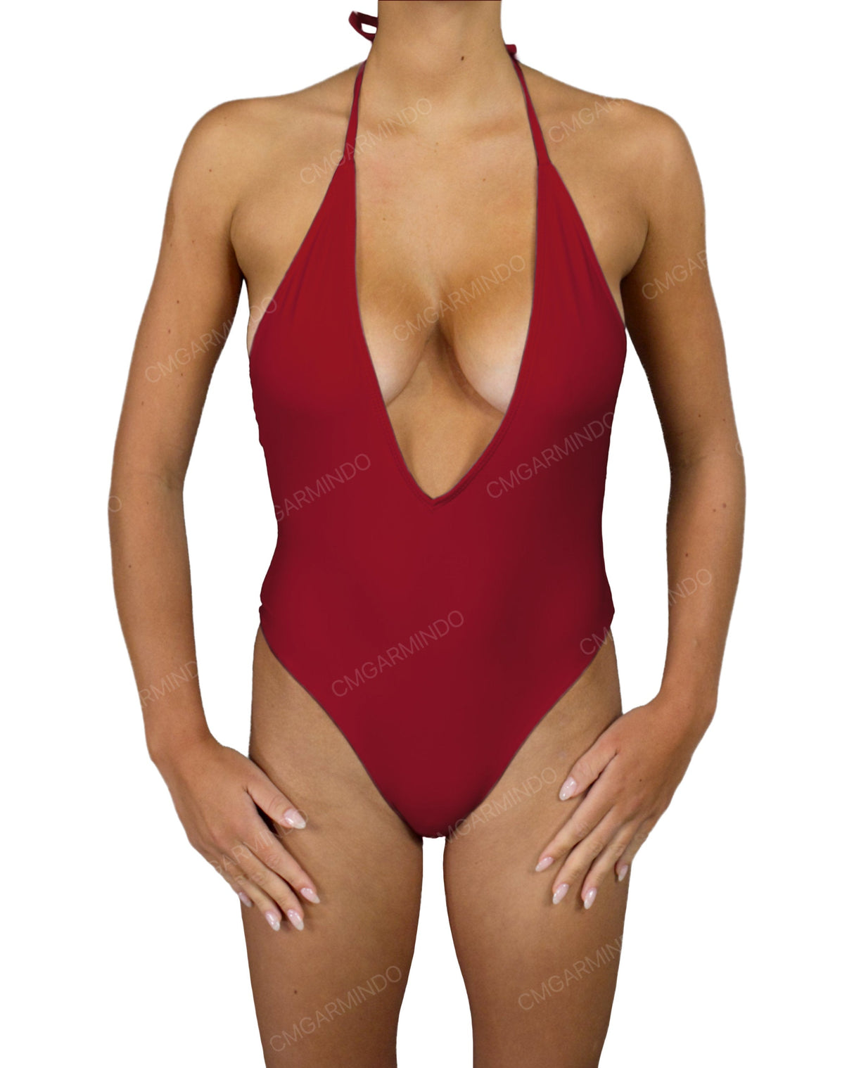 Deep V-Neck Halter String Tie One Piece