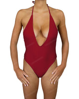 Deep V-Neck Halter String Tie One Piece