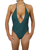 Deep V-Neck Halter String Tie One Piece