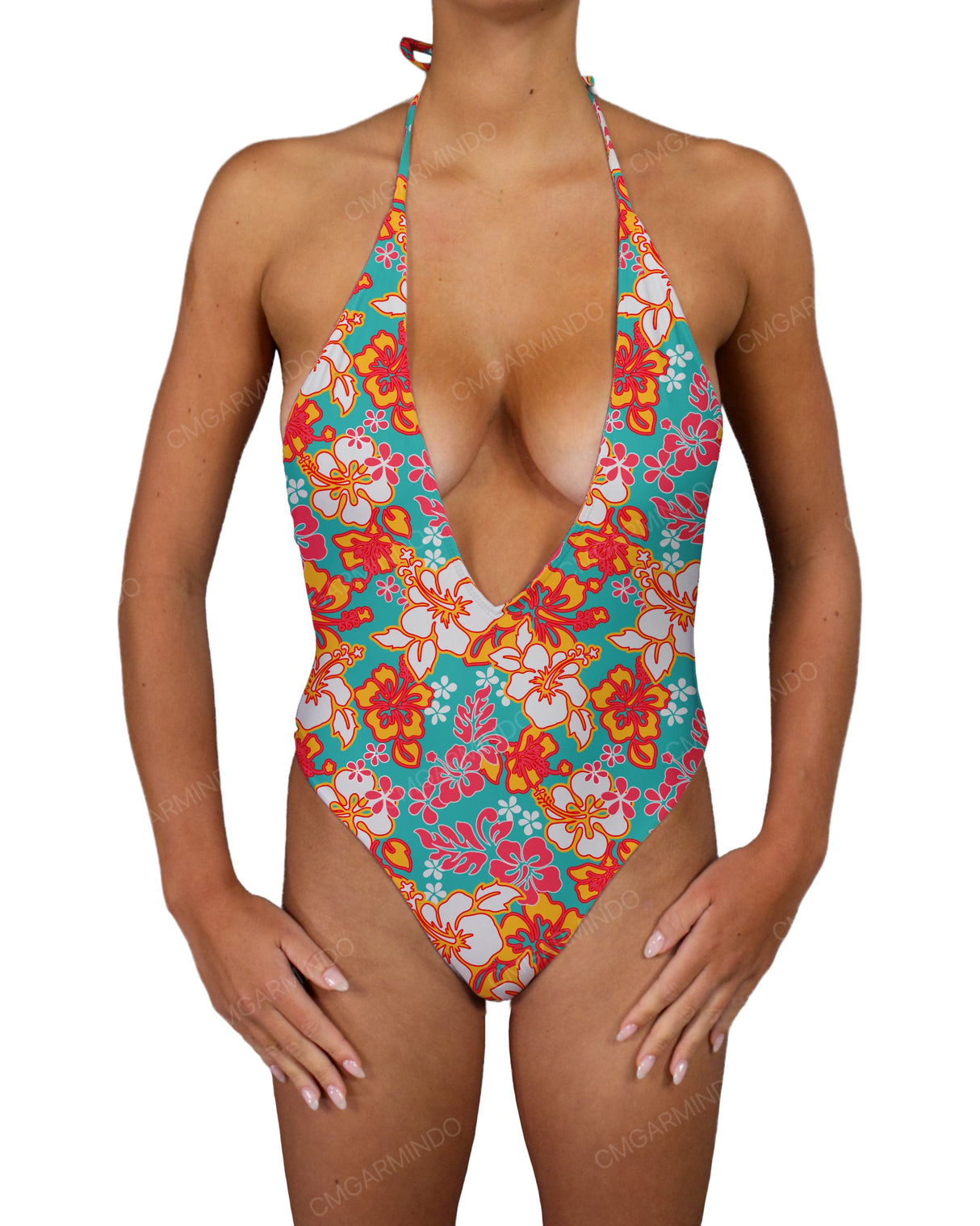 Deep V-Neck Halter String Tie One Piece
