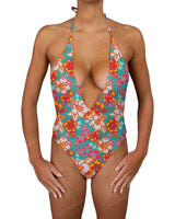 Deep V-Neck Halter String Tie One Piece