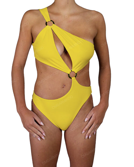 Asymmetrical Cut Out One Shoulder One Piece