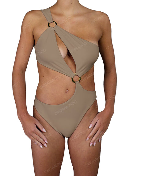 Asymmetrical Cut Out One Shoulder One Piece