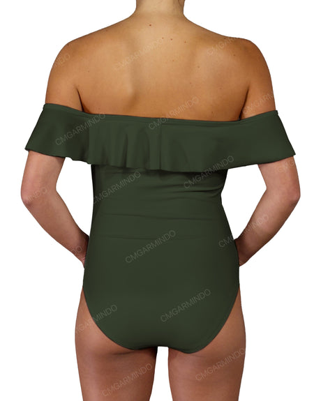 Off Shoulder Ruffle Trim One Piece