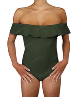 Off Shoulder Ruffle Trim One Piece