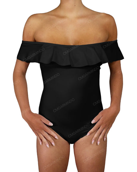 Off Shoulder Ruffle Trim One Piece