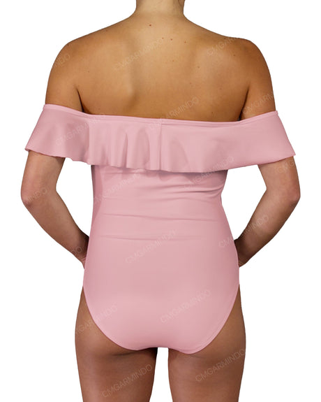 Off Shoulder Ruffle Trim One Piece