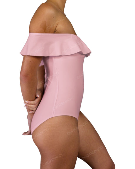 Off Shoulder Ruffle Trim One Piece