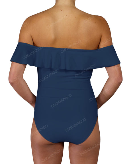 Off Shoulder Ruffle Trim One Piece