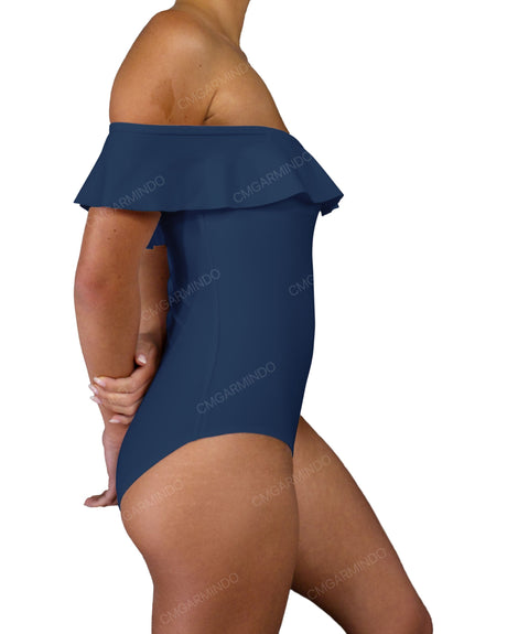 Off Shoulder Ruffle Trim One Piece