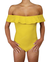 Off Shoulder Ruffle Trim One Piece