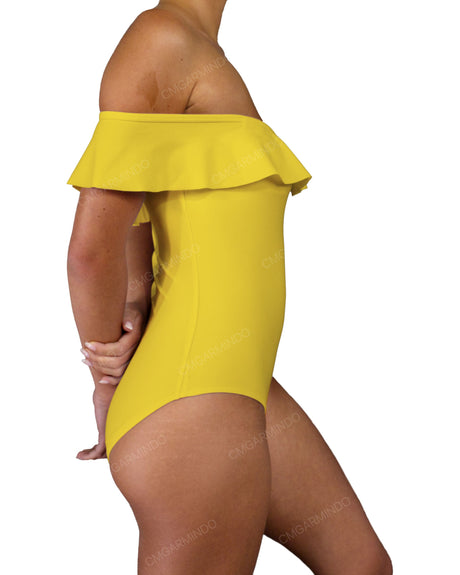 Off Shoulder Ruffle Trim One Piece