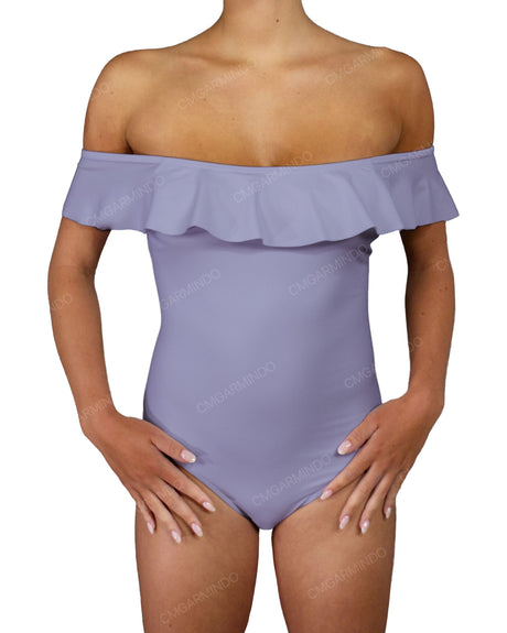 Off Shoulder Ruffle Trim One Piece