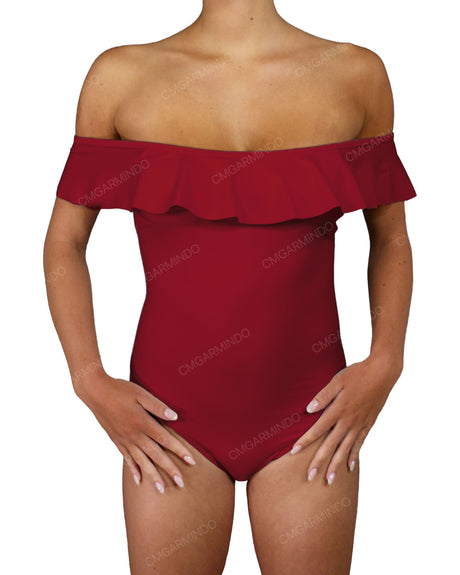 Off Shoulder Ruffle Trim One Piece