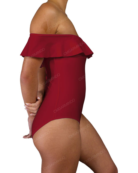 Off Shoulder Ruffle Trim One Piece