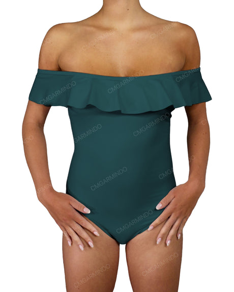 Off Shoulder Ruffle Trim One Piece