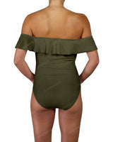 Off Shoulder Ruffle Trim One Piece