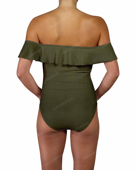 Off Shoulder Ruffle Trim One Piece