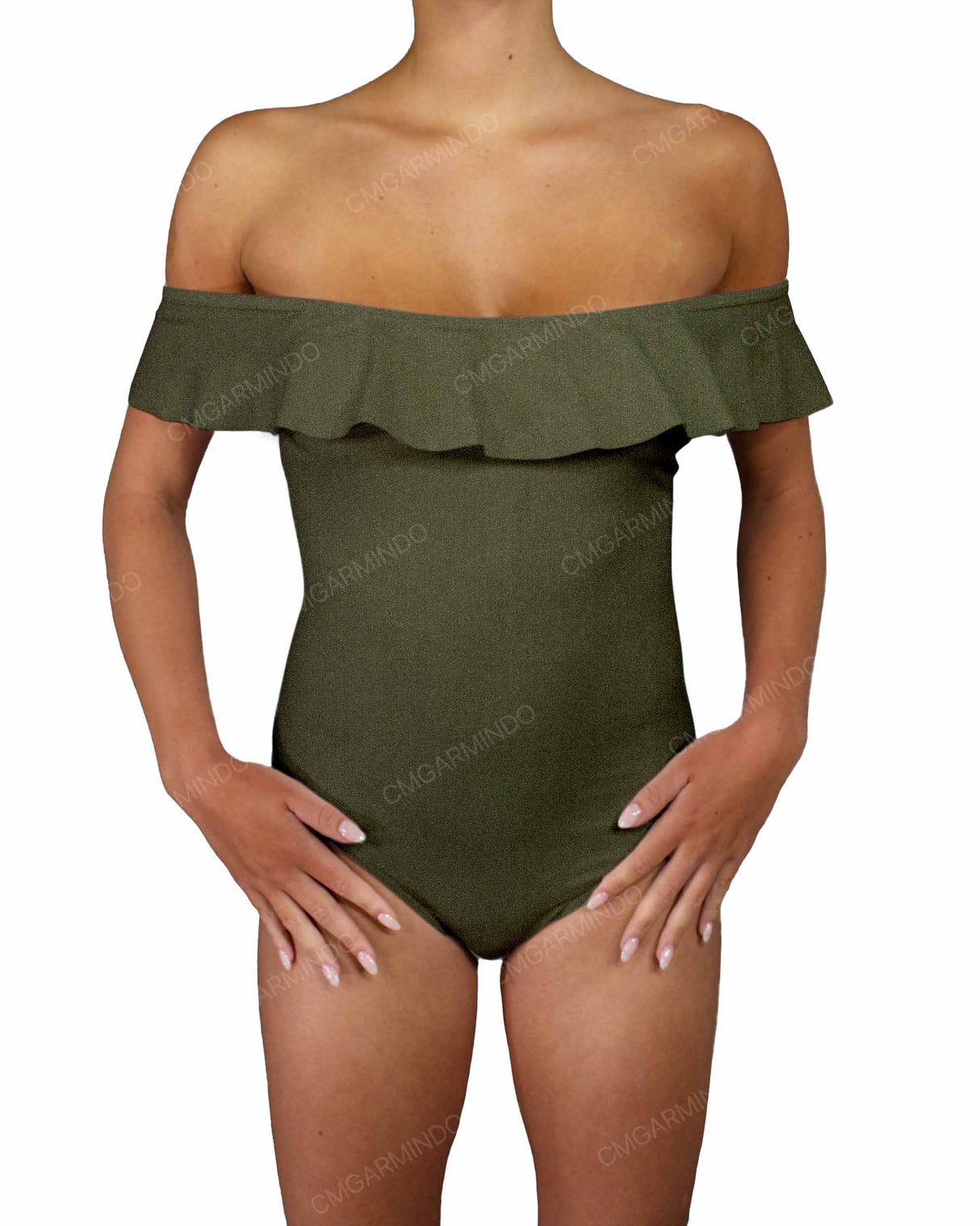 Off Shoulder Ruffle Trim One Piece