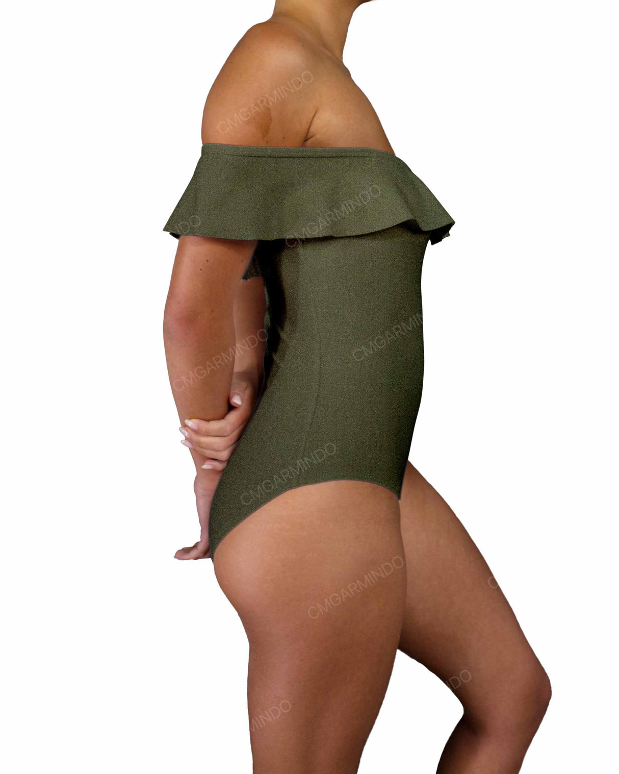 Off Shoulder Ruffle Trim One Piece