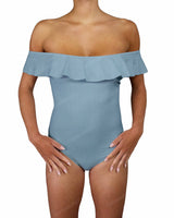 Off Shoulder Ruffle Trim One Piece