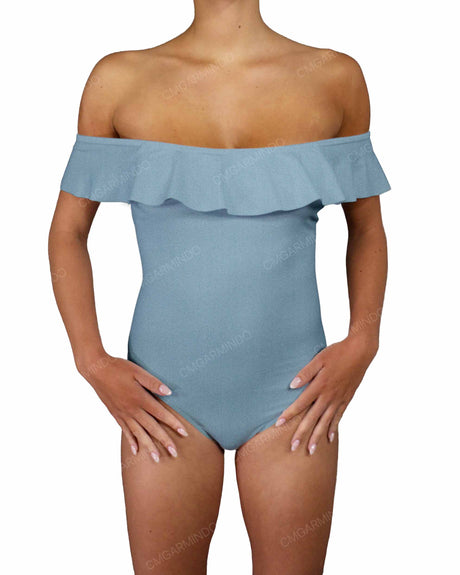 Off Shoulder Ruffle Trim One Piece