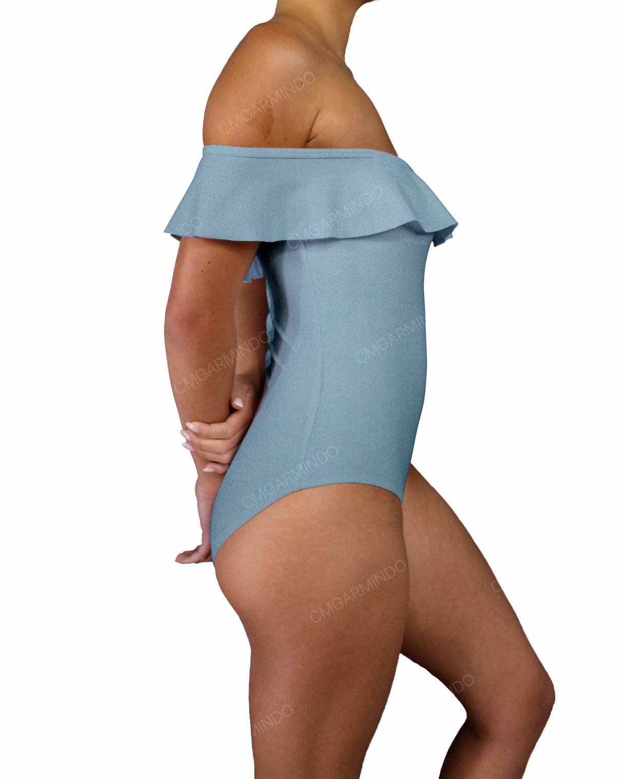 Off Shoulder Ruffle Trim One Piece