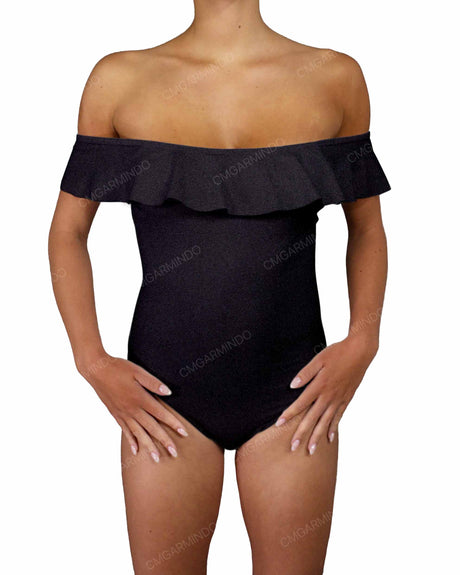 Off Shoulder Ruffle Trim One Piece