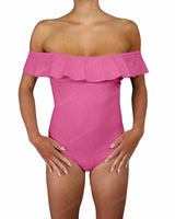 Off Shoulder Ruffle Trim One Piece