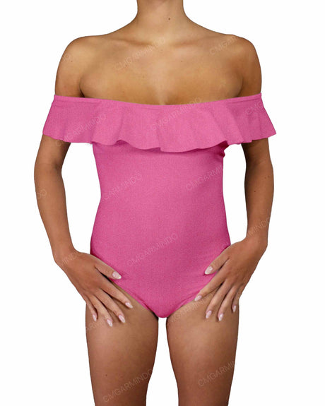 Off Shoulder Ruffle Trim One Piece