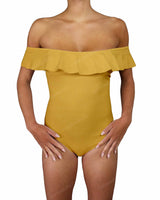 Off Shoulder Ruffle Trim One Piece