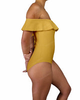Off Shoulder Ruffle Trim One Piece