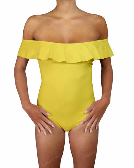 Off Shoulder Ruffle Trim One Piece